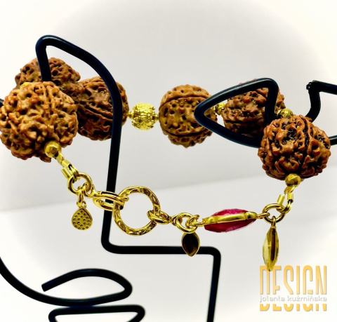 Bransoletka z rudraksha i srebra złoconego 24k złotem Bransoletka z rudraksha i srebra złoconego 24k złotem
