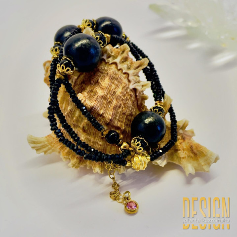 Naszyjnik- bransoletka czarny spinel, wenge w srebrze złoconym Naszyjnik- bransoletka czarny spinel, wenge w srebrze złoconym