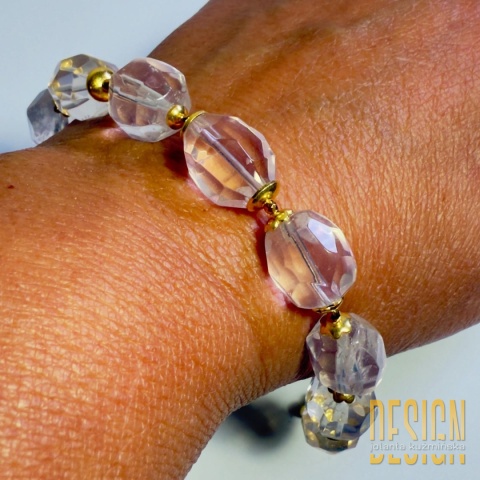 Bransoletka z kwarcu różowego – srebro pozłacane