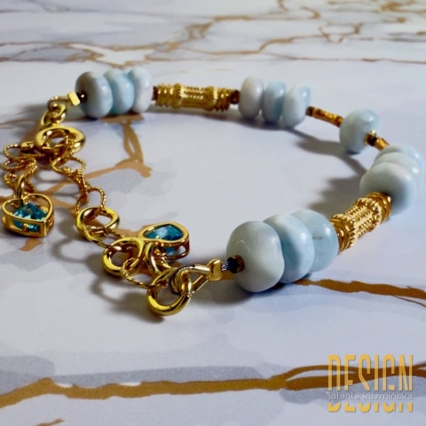 Bransoletka z larimaru i topazów – złocona biżuteria premium | Kuźmińska Design