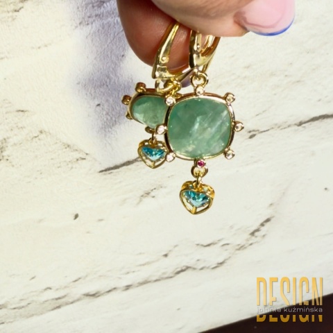 Kolczyki amazonit i topaz błękitny – złocona biżuteria