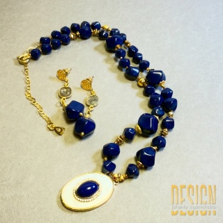 Kolczyki lapis lazuli labradoryt w złoconym srebrze