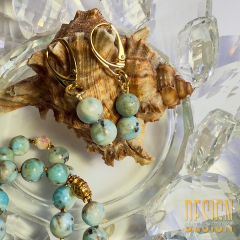 Kolczyki z larimaru na angielskich biglach, srebro złocone 24k – 3,5 cm