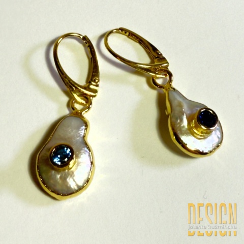 Kolczyki z perłami, topazem i szafirem w srebrze złoconym 24K | Kuźmińska Design