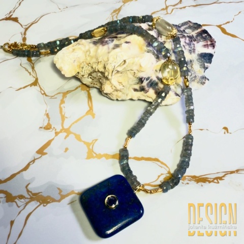 Naszyjnik z lapis lazuli, ametystem, labradorytem i cytrynem w srebrze pozłacanym 24 K | Kuźmińska Design