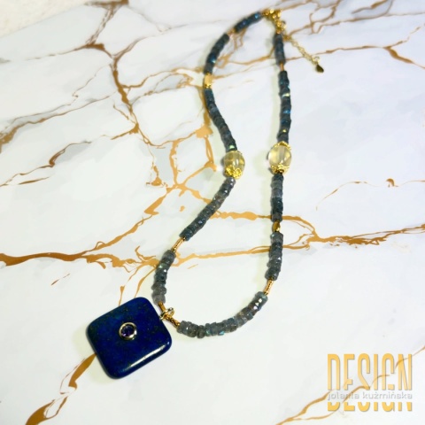 Naszyjnik z lapis lazuli, ametystem, labradorytem i cytrynem w srebrze pozłacanym 24 K | Kuźmińska Design