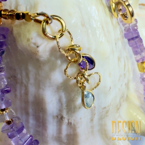 Naszyjnik z ametystów ze złoconą zawieszką słońca | Kuźmińska Design
