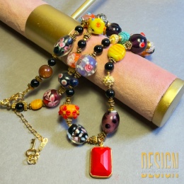 Naszyjnik Murano z koralem w złoconym srebrze | Biżuteria Premium Kuźmińska Design