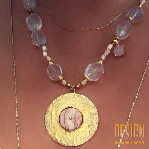 Naszyjnik z kwarcu różowego, opalem peruwiańskim i rodonitem – srebro pozłacane 24k | Kuźmińska Design
