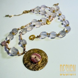 Naszyjnik z kwarcu różowego, opalem peruwiańskim i rodonitem – srebro pozłacane 24k | Kuźmińska Design