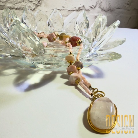 Naszyjnik z turmalinów i opali peruwiańskich – kwarc różowy | Kuźmińska Design