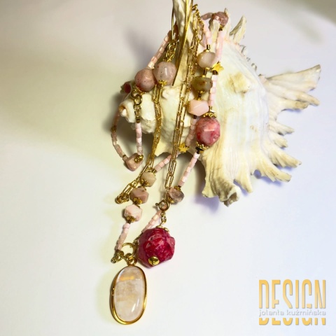 Naszyjnik z turmalinów i opali peruwiańskich – kwarc różowy | Kuźmińska Design