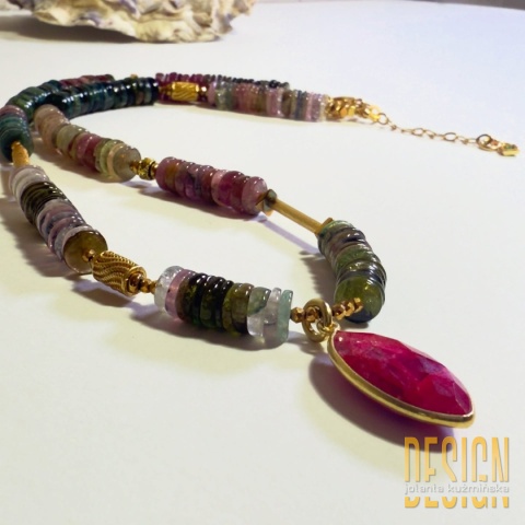 Naszyjnik z turmalinów i naturalnego rubinu – luksus, 44 cm | Kuźmińska Design