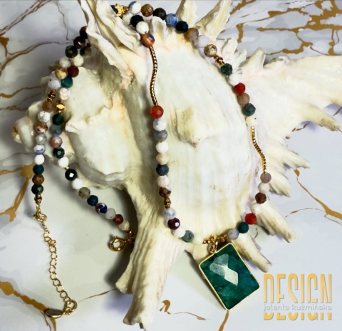 Naszyjnik ze szmaragdem i kamieniami naturalnymi | Kuźmińska Design