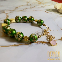 Bransoletka Tesha z zielonych japońskich korali – srebro pozłacane 24K