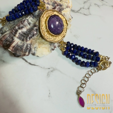 Bransoletka lapis lazuli i czaroit – unikat 1/1 – srebro złocone 24k | Kuźmińska Design