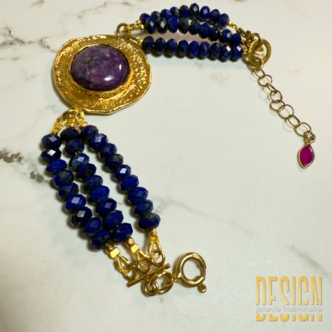 Bransoletka lapis lazuli i czaroit – unikat 1/1 – srebro złocone 24k | Kuźmińska Design