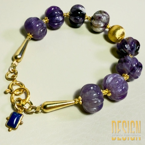 Bransoletka premium z ametystów – srebro złocone 24k