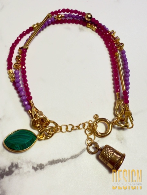 Bransoletka trzy sznury: różowy spinel i fosfosyderyt | srebro złocone 24k – Kuźmińska Design