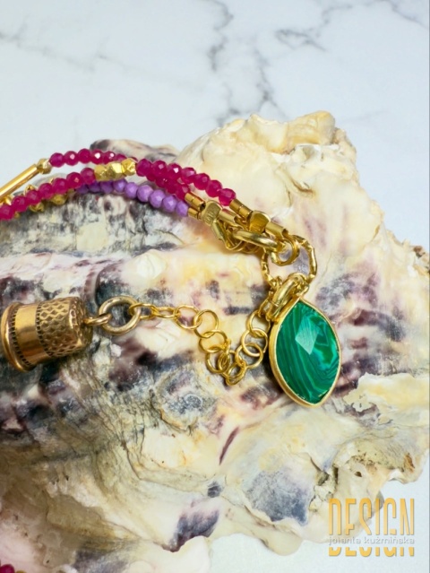 Bransoletka trzy sznury: różowy spinel i fosfosyderyt | srebro złocone 24k – Kuźmińska Design