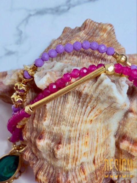 Bransoletka trzy sznury: różowy spinel i fosfosyderyt | srebro złocone 24k – Kuźmińska Design