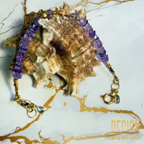 Bransoletka z ametystów Vera Cruz z topazem, granatem i akwamarynem – srebro złocone 24k | Kuźmińska Design