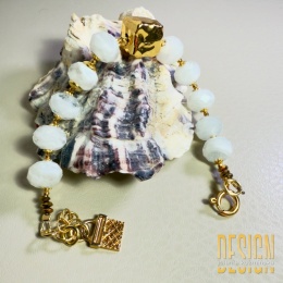 Bransoletka z białego szkła Murano w złoconym srebrze