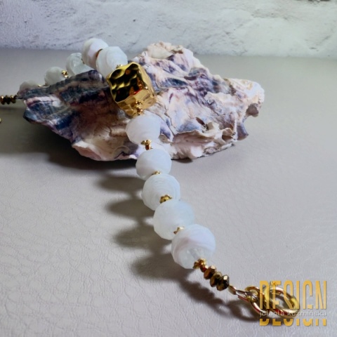 Bransoletka z białego szkła Murano w złoconym srebrze