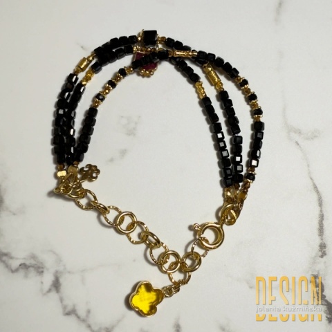 Bransoletka z czarnego onyksu z cytrynem – regulowana