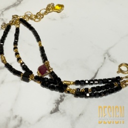 Bransoletka z czarnego onyksu z cytrynem – regulowana