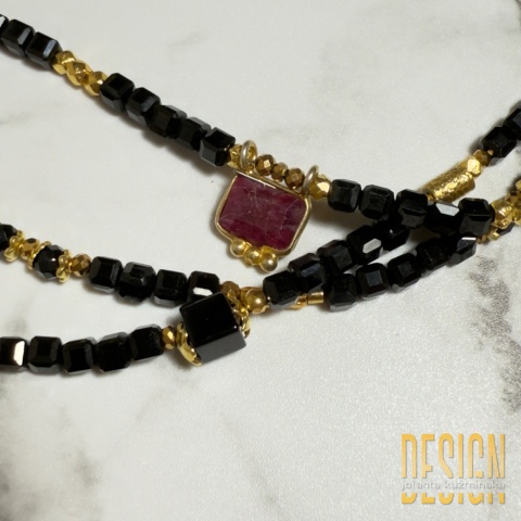 Bransoletka z czarnego onyksu z cytrynem – regulowana