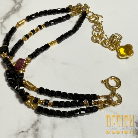 Bransoletka z czarnego onyksu z cytrynem – regulowana