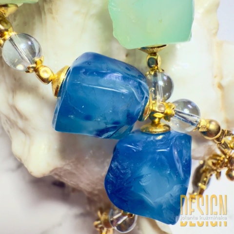 Bransoletka z fluorytów z akwamarynem i frenitem | srebro złocone – Kuźmińska Design