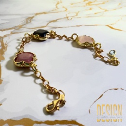 Bransoletka z kamieni mocy – labradoryt, rodonit i różowy kwarc | srebro złocone 24 k