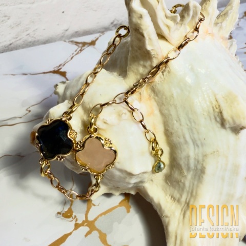 Bransoletka z kamieni mocy – labradoryt, rodonit i różowy kwarc | srebro złocone 24 k