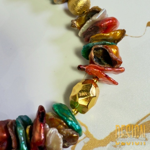 „Bransoletka z kolorowych pereł Biwa | Srebro złocone 24 K”