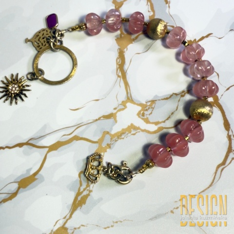 Bransoletka z kwarcu różowego i rubinem | Srebro złocone 24k – Kuźmińska Design