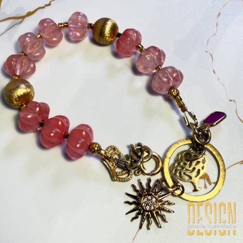Bransoletka z kwarcu różowego i rubinem | Srebro złocone 24k – Kuźmińska Design