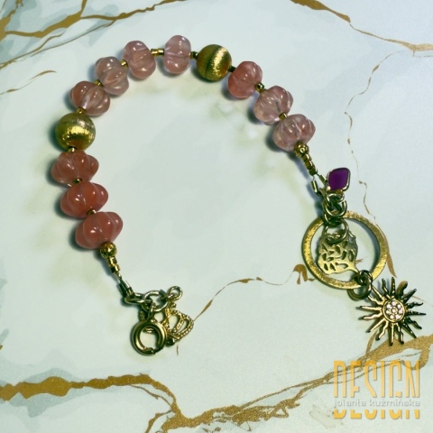 Bransoletka z kwarcu różowego i rubinem | Srebro złocone 24k – Kuźmińska Design