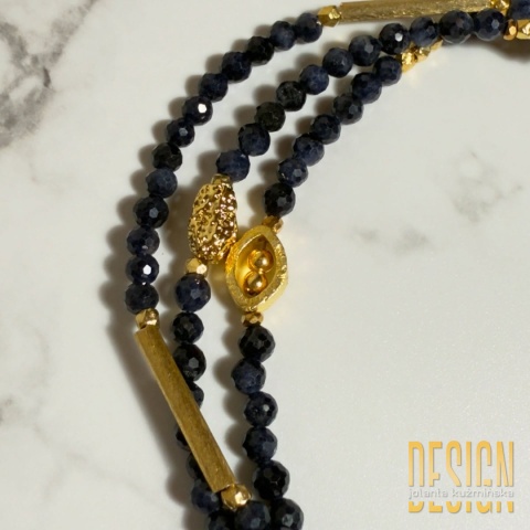 Bransoletka z naturalnych szafirów – 19 cm, srebro pozłacane 24k