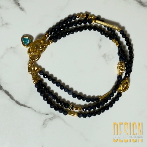 Bransoletka z naturalnych szafirów – 19 cm, srebro pozłacane 24k