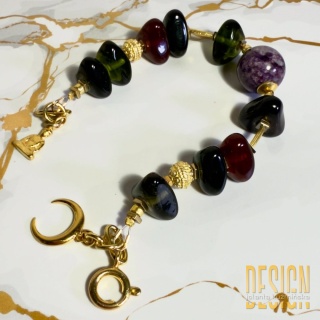 Bransoletka z turmalinów z czaroitem – srebro pozłacane 24 k | Kuźmińska Design