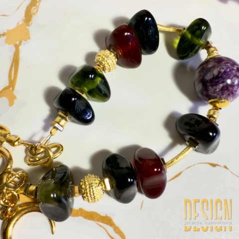 Bransoletka z turmalinów z czaroitem – srebro pozłacane 24 k | Kuźmińska Design