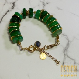 Bransoletka z zielonego agatu ognistego – srebro złocone 24k | Unikat