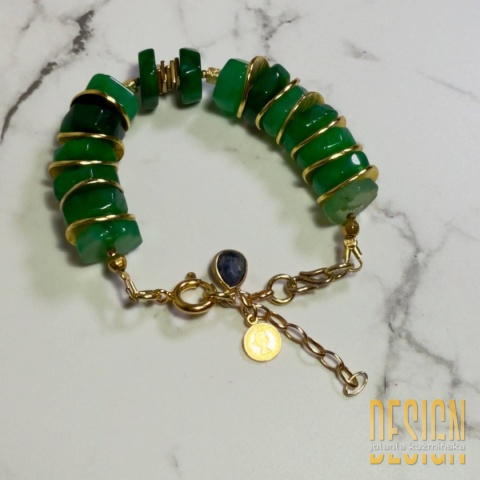 Bransoletka z zielonego agatu ognistego – srebro złocone 24k | Unikat