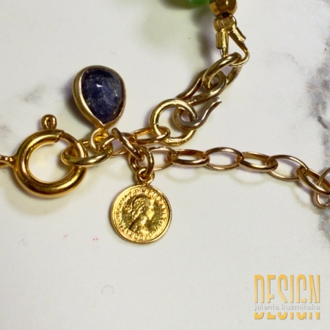 Bransoletka z zielonego agatu ognistego – srebro złocone 24k | Unikat