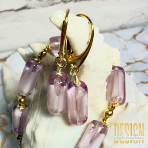 Kolczyki Murano fioletowe ze srebrem złoconym – 4 cm