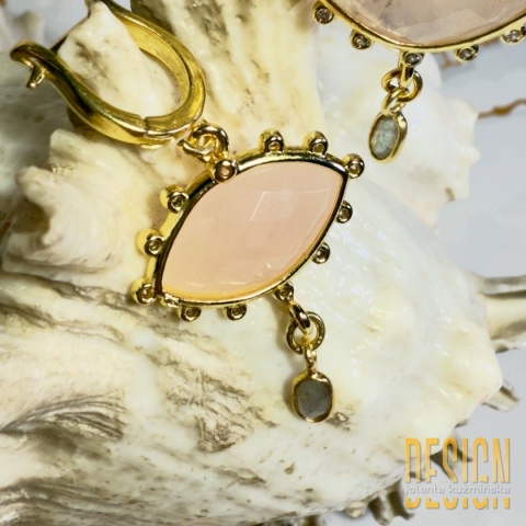 Kolczyki z kwarcu różowego i labradorytu – srebro pozłacane 24K | Kuźmińska Design