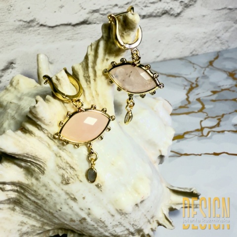 Kolczyki z kwarcu różowego i labradorytu – srebro pozłacane 24K | Kuźmińska Design