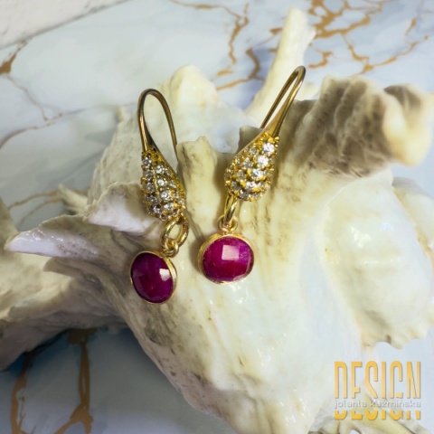 Kolczyki z rubinami i cyrkoniami | Srebro złocone 24k